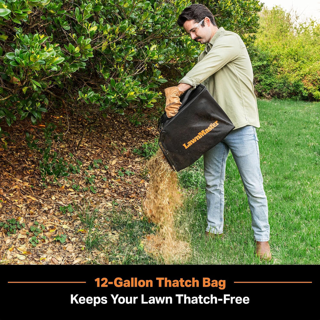 LawnMaster 48V MAX Brushless 16' 2-in-1 Cordless Dethatcher and Scarifier with Removable Thatch Collection Bag Quick-Fold – CLGVB4816