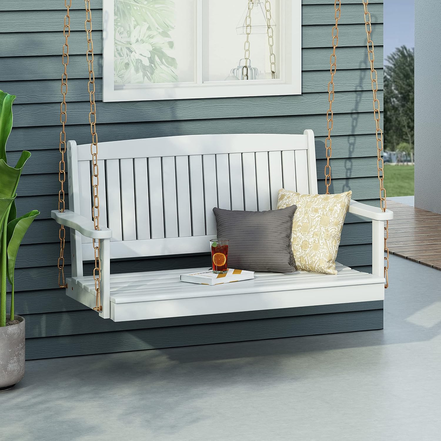 Villa Garden Hanging Solid Wood Leisure Rocking Chair Thickened with Galvanized Reinforcement Chain Suitable for Indoor and Outdoor Use