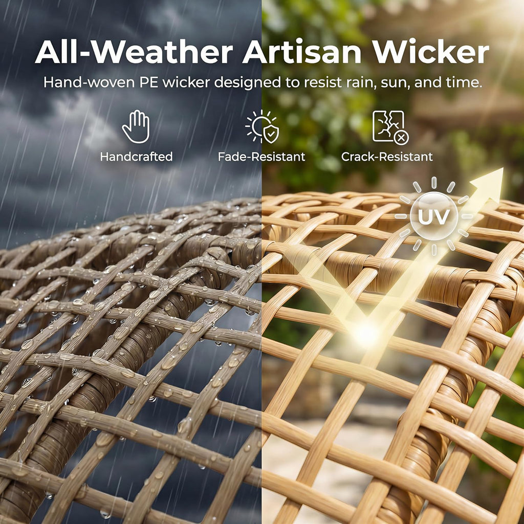 NICESOUL Wicker Indoor Outdoor Egg Chair, Comfortable Patio Egg Shaped Chair with Ottoman 440 lbs, Deep Seat Large Eggshell Lounge w/Footrest for Patio, Balcony, Deck, Living Room, Cream