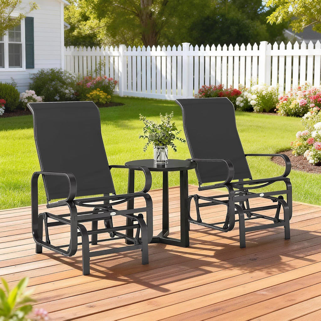 Outsunny Outdoor Glider Chair Set of 2, Gliders for Outside Patio with Smooth Rocking Mechanism and Lightweight Construction for Backyard, Black