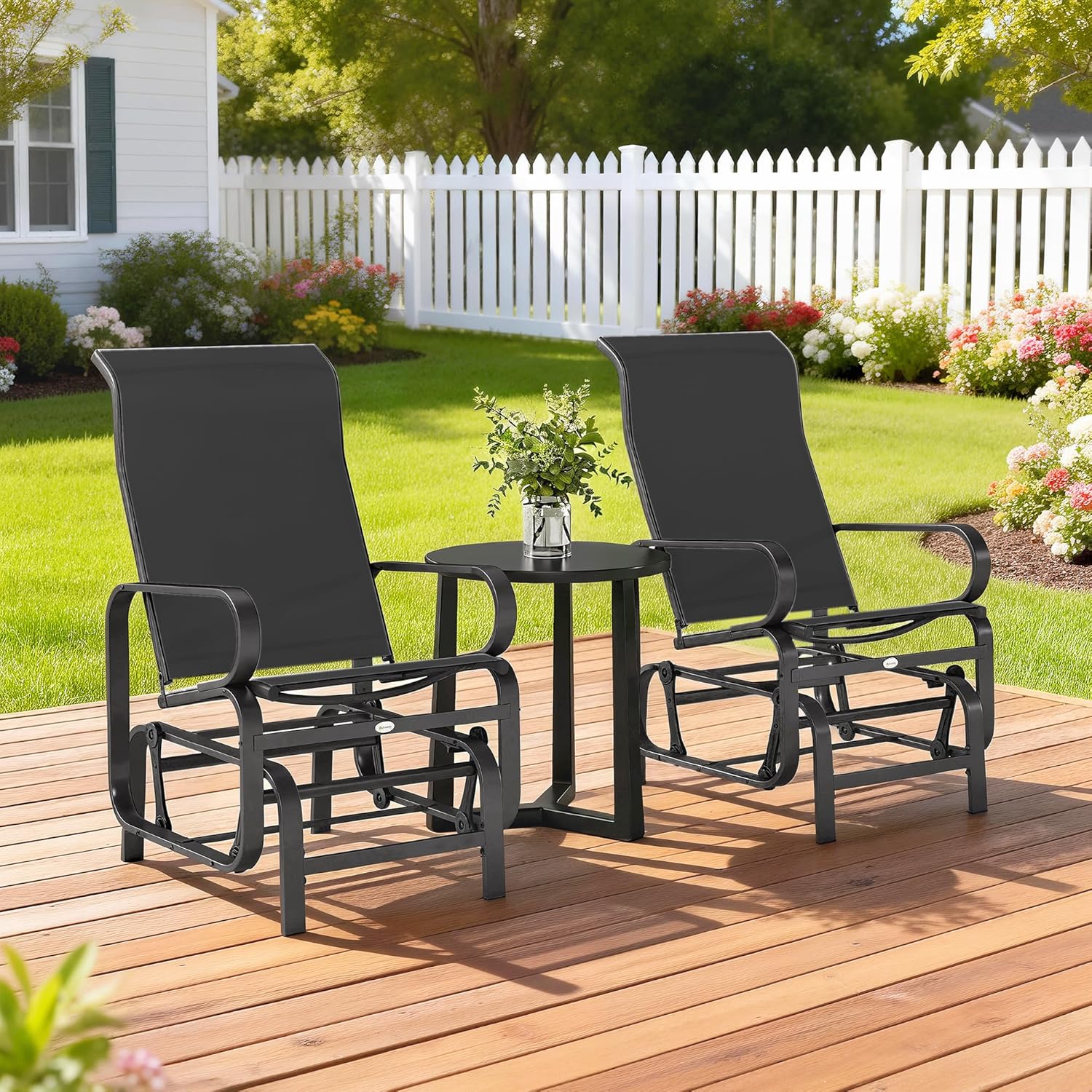 Outsunny Outdoor Glider Chair Set of 2, Gliders for Outside Patio with Smooth Rocking Mechanism and Lightweight Construction for Backyard, Black