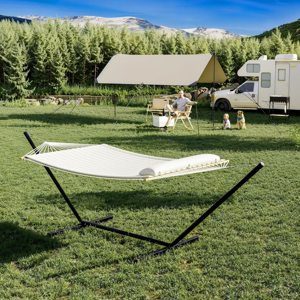 Hanging Hammock Chair for Indoor Outdoor - Comfortable Breathable Swing Seat Chair [Cotton or Polyester] - Flat Lying Design with Cushion & Woven Rope Mesh(Flat Lying), not Includes carrying bag,white