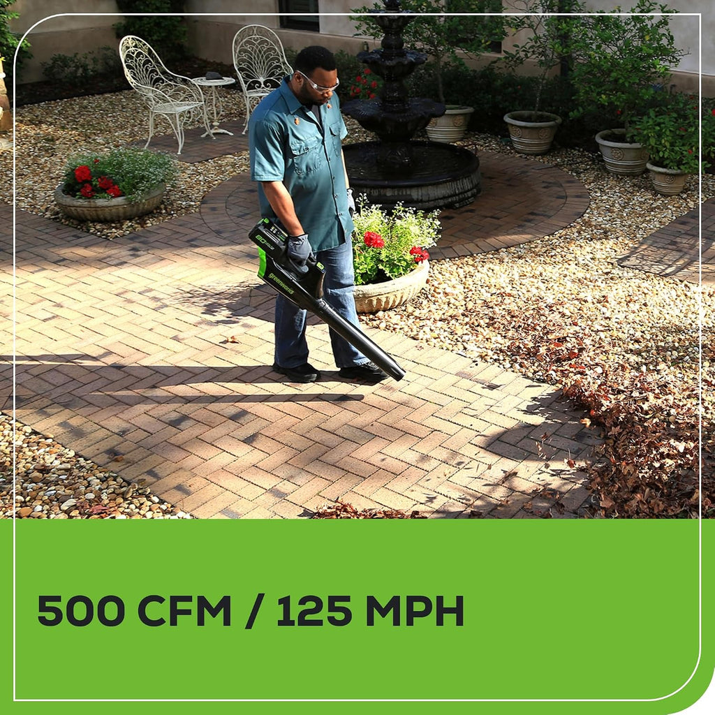Greenworks 80V 21' Brushless (Push) Cordless Electric Lawn Mower + (500 CFM) Axial Leaf Blower (75+ Compatible Tools), (2) 2.0Ah Batteries and 30 Minute Rapid Charger