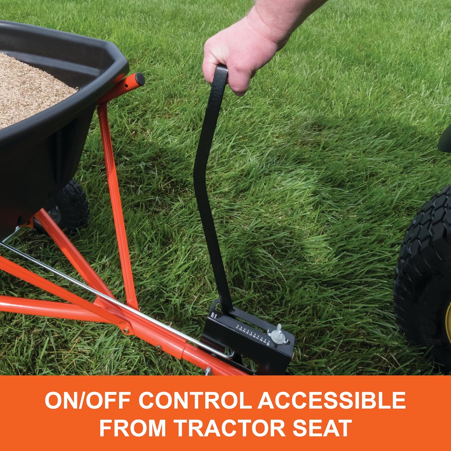 Agri-Fab 45-0527 110 lb. Tow- Behind Lawn & Garden Broadcast Spreader for Seed,Fertilizer,Salt,Ice Melt; Easy to use Flow Control from Seat of Riding Lawn Mower