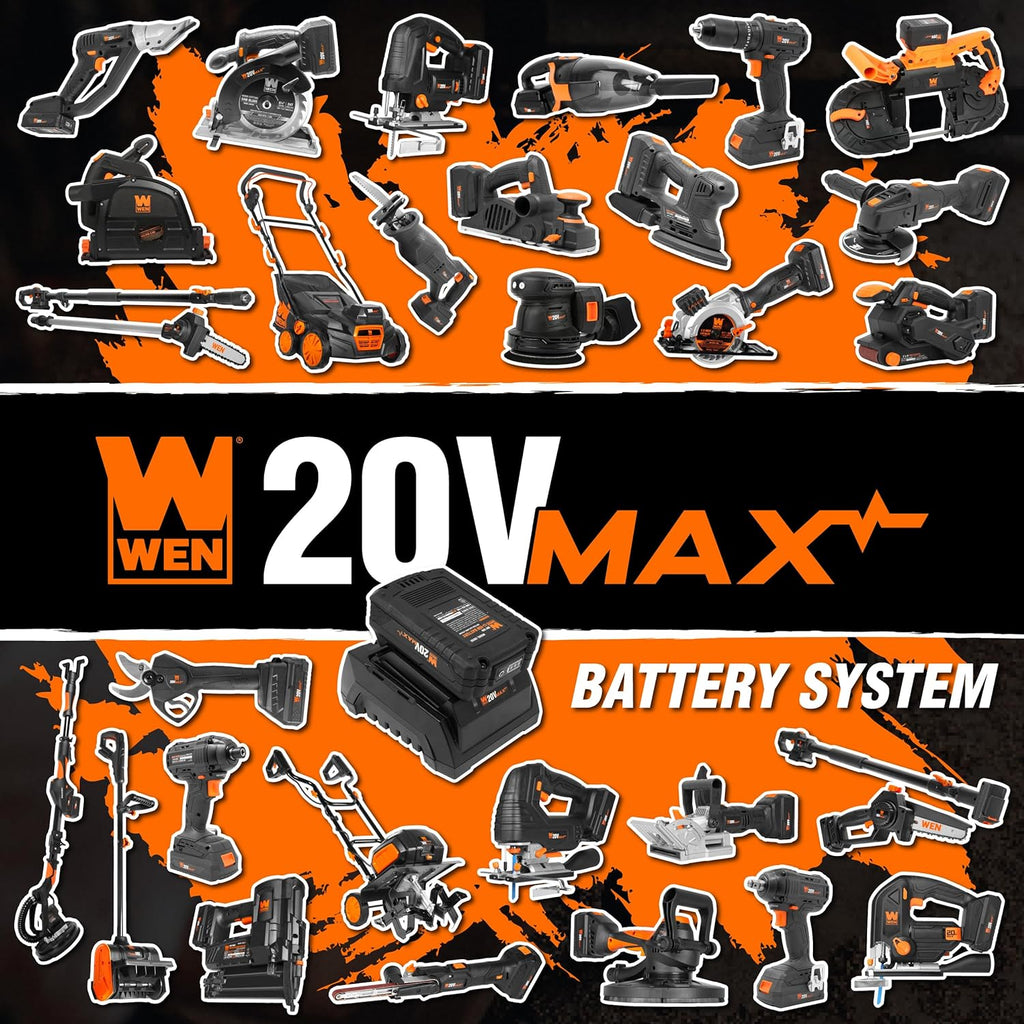 Wen 20V Max Cordless 15-Inch 2-in-1 Brushless Electric Dethatcher and Scarifier with Collection Bag, Two 4.0 Ah Batteries, and Dual-Port Charger (20716)
