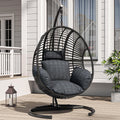 KEIKI Hanging Egg Chair with Stand Outdoor, 400LBS Capacity Patio Swing Chair with Cushion, Weatherproof PE Rattan Hammock Chair for Bedroom Balcony Garden, Waterproof Cover Included, Grey