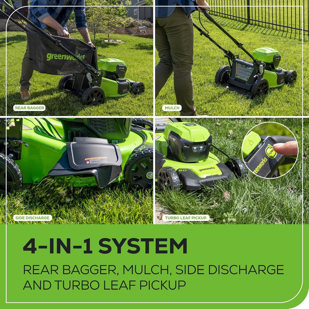 Greenworks 48V (24V x 2) 20' Brushless Cordless (Push) Lawn Mower (LED Headlight), (2) 4.0Ah Batteries and Dual Port Rapid Charger Included (200+ Compatible Tools)