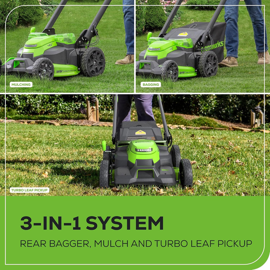 Greenworks 40V 25' Brushless Cordless (Self-Propelled) Lawn Mower (75+ Compatible Tools), (2) 4.0Ah Batteries and Dual Port Rapid Charger Included