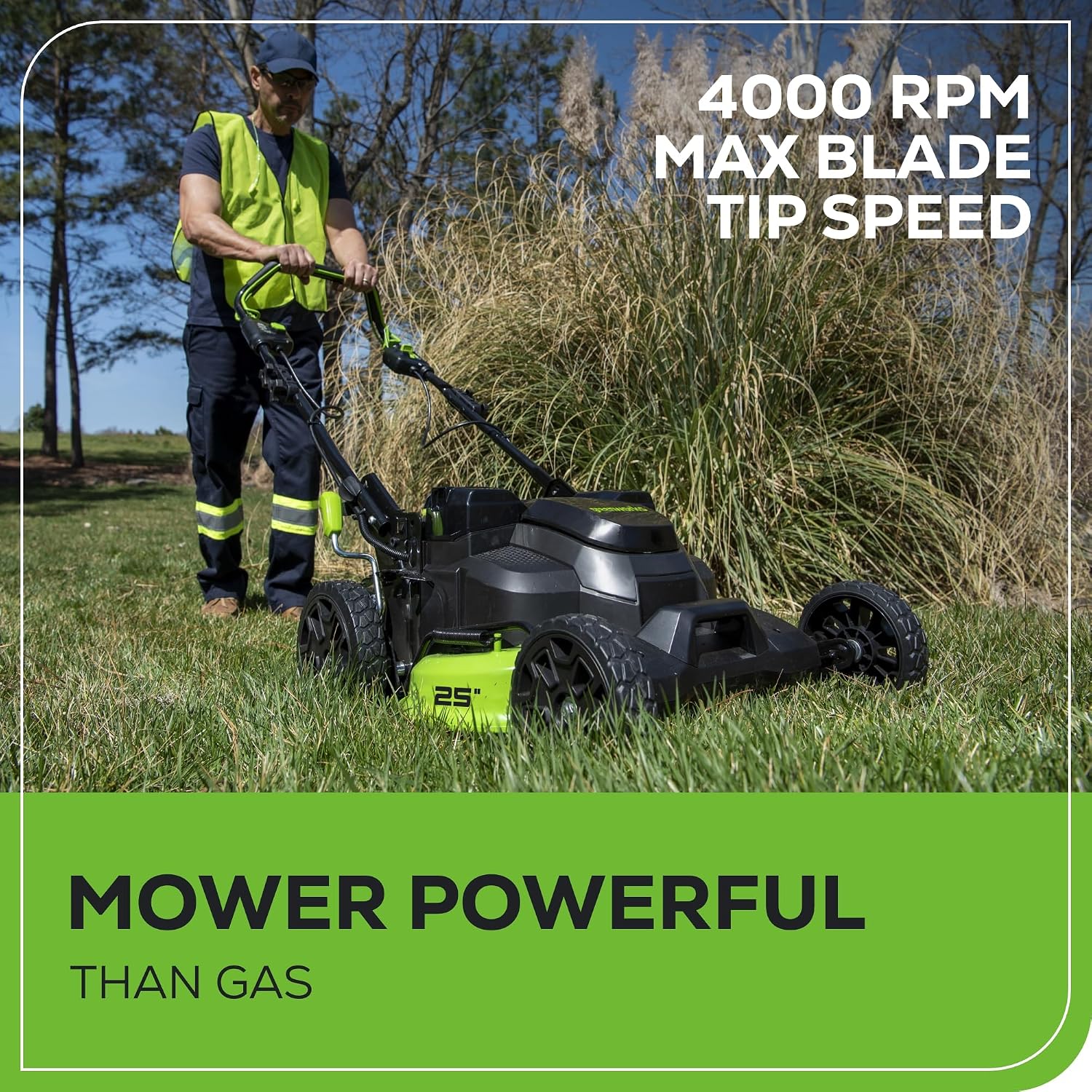Greenworks 82V 25' Brushless (Self-Propelled) Cordless Lawn Mower, (2) 4.0Ah Batteries and Dual Port Rapid Charger (Great for Landscapers and Professionals)