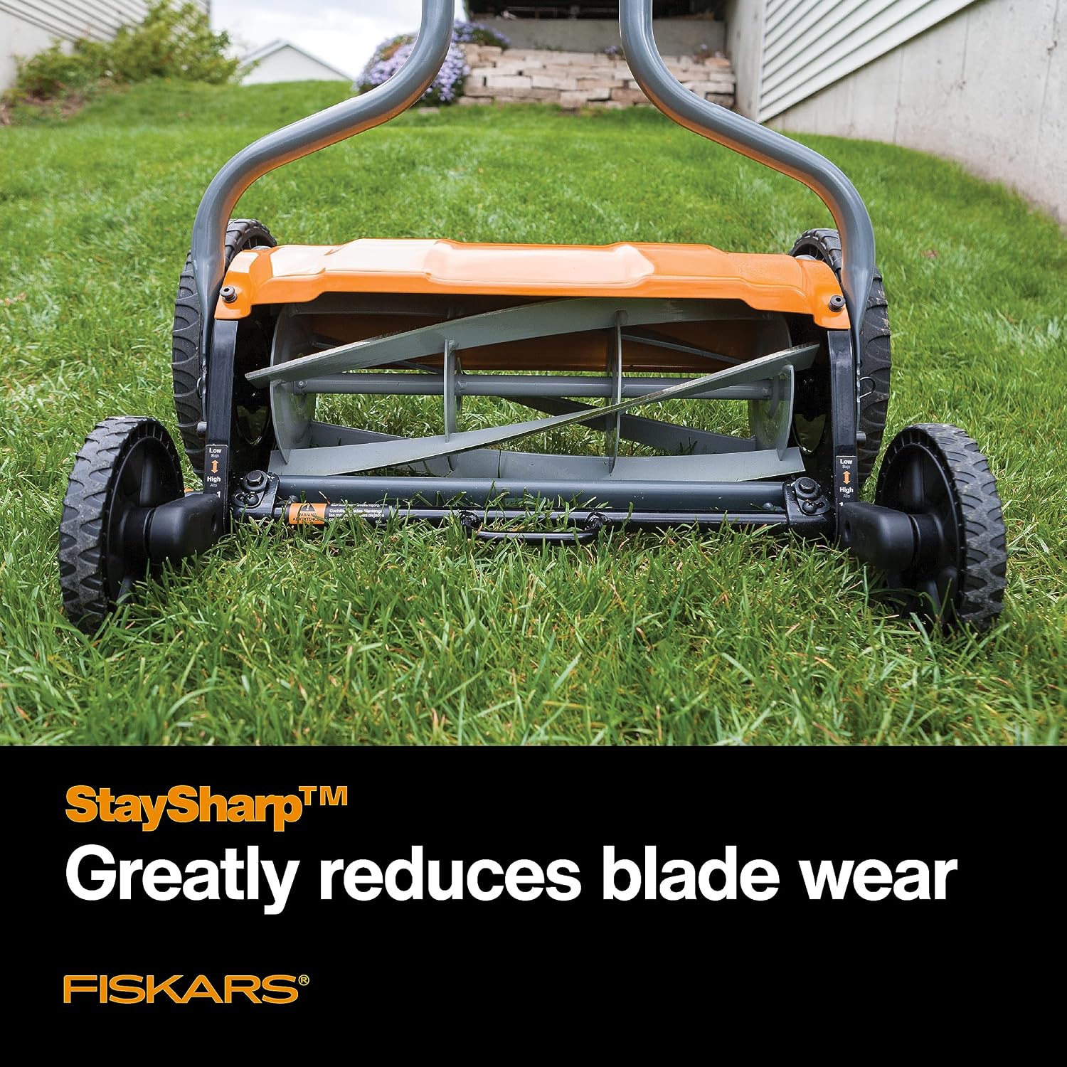 Fiskars Push Mower - 17' Cut Width Manual Reel Mower with No Motor - Grass Cutter with Steel Blades that Stay Sharp - Eco-Friendly Cordless Grass Trimmer for Lawn Care
