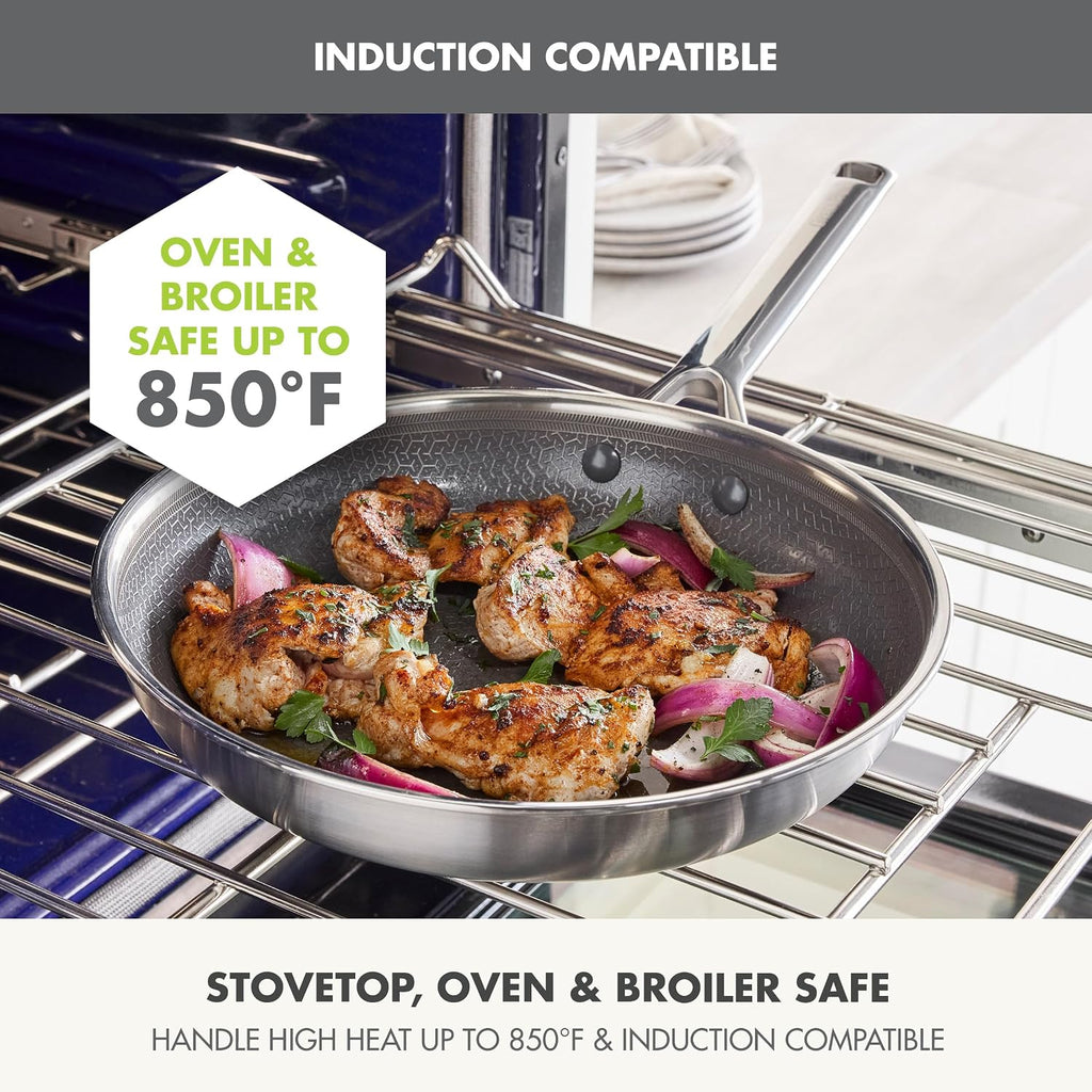 GreenPan Hybrid 9.5' & 11' Nonstick Stainless Steel Frying Pan Set, APEX Tri-Ply Thermobond PFAS-Free Ceramic Skillets, Induction & All Cooktop Compatible, Oven Temp to 850°F, Dishwasher Safe, Silver