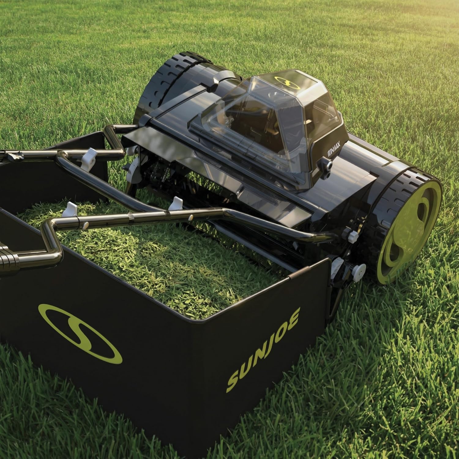 Sun Joe Cordless Electric Push Lawn Mower with 11.9-Gal Bag, 15-Inch Cutting Width, 360W Motor - Heavy-Duty Yard Trimmer for Gardening Care and Maintenance, IONMAX 24V-CRLM15