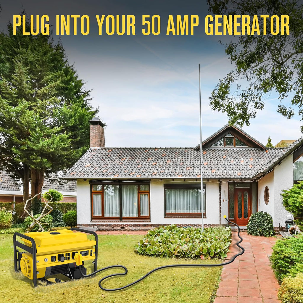 Houseables 50 Amp RV Extension Cord, 50 Amp Generator Cord, RV Cable, 50amp Generator Cable, 50a Shore Power, Twist & Lock, for Camper, 4 Prong, SS2-50R to 14-50P, STW, 125/250v, UL Listed, 50 Feet