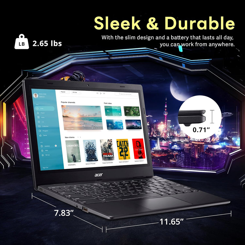 acer Chromebook 311 11.6' HD Laptop, Intel Celeron N4500, 4GB RAM, 224GB Storage (64GB eMMC + 160GB Docking Station Set), Intel UHD Graphics, Wi-Fi 5, Webcam, Chrome OS, Black