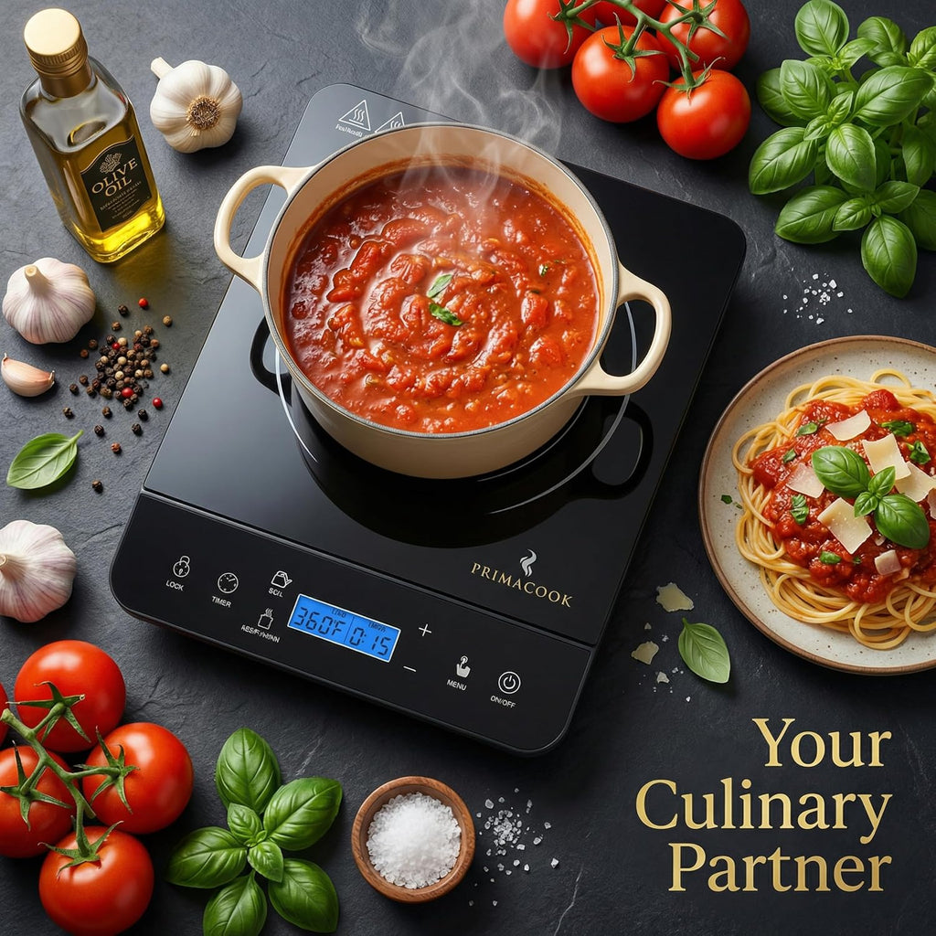 1800W Portable Induction Cooktop Burner – 20 Temperature Settings, 18 Power Levels, 10-Hour Timer – Countertop Electric Hot Plate for RV, Canning, Dorm, Kitchen – Child Safety Lock (Black)
