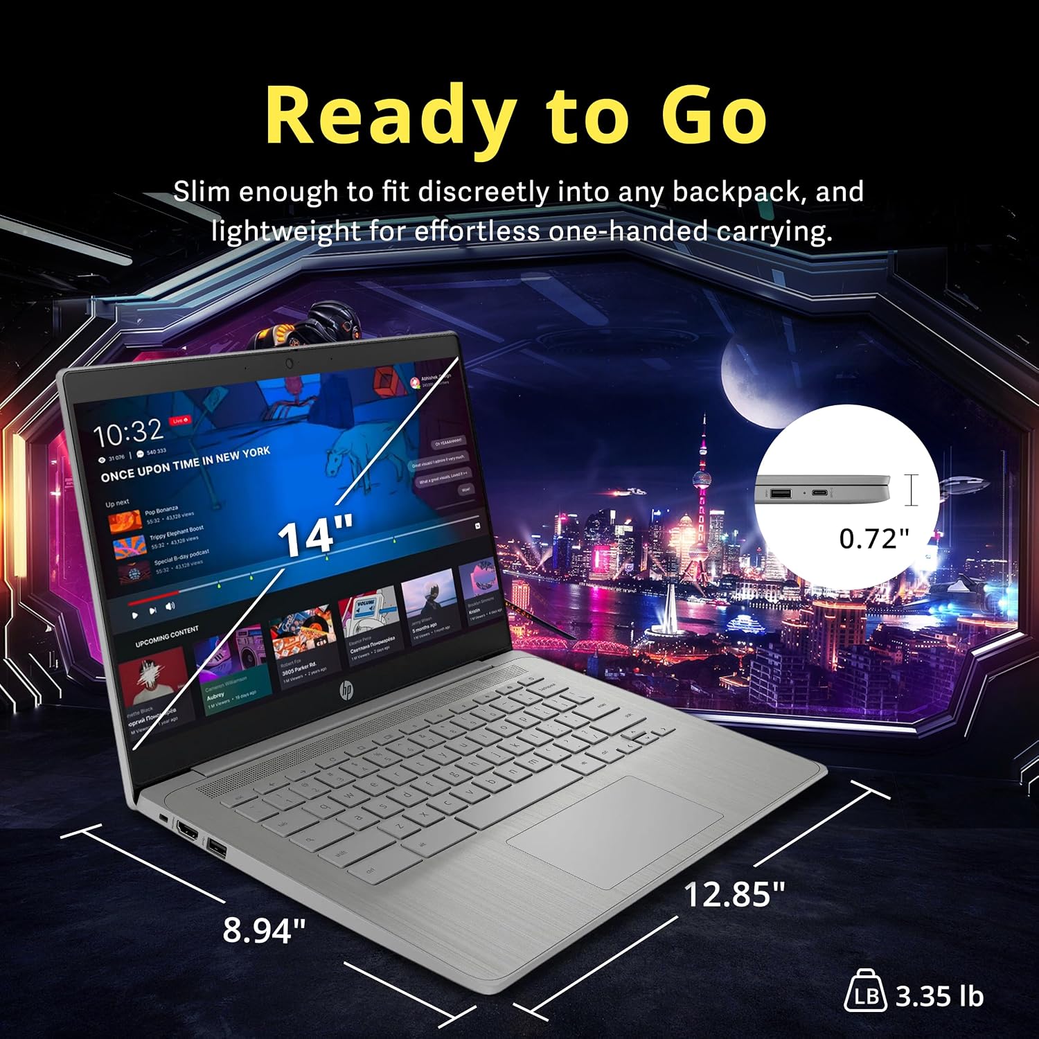 HP Chromebook 14' HD Laptop for Business & Students, Intel Celeron N4500, 4GB LPDDR4, 224GB Storage(64GB eMMC+160GB Docking Station), UHD Graphics, Long Battery Life, Webcam, Chrome OS, Modern Gray