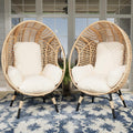 2 pcs Oversized Wicker Egg Chair Outdoor Indoor - Rattan Patio Egg Lounge Chairs with Cushion 500lbs Capacity for Living Room, Balcony, Backyard