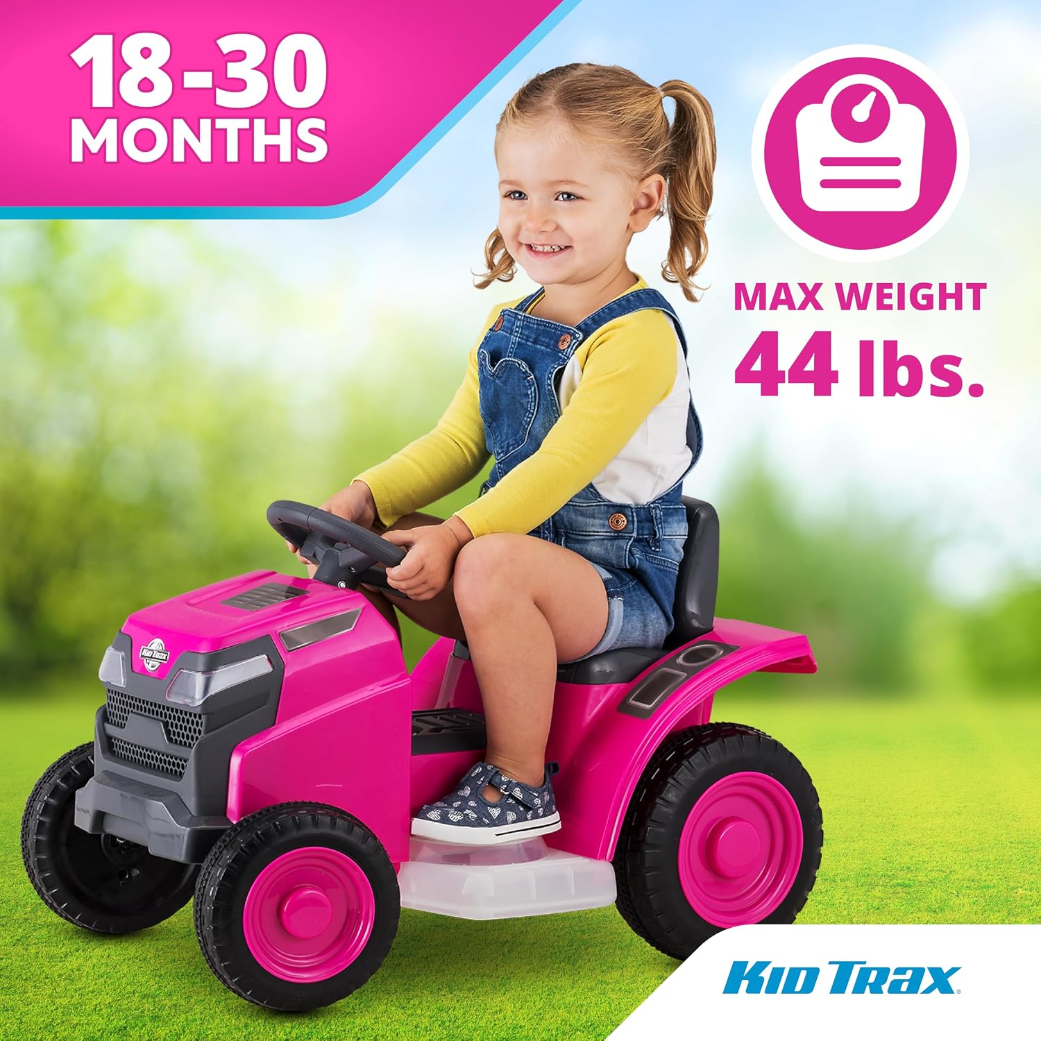 Kid Trax 6V Mow and Go Ride On Lawn Mower - Electric Cars for Kids, Toddler Outdoor Toys, Toddler Car, Kids Ride On Toys, Easy Drive, Durable, Ages 18-30 Months, Max Weight 44 lbs. 1.5 MPH