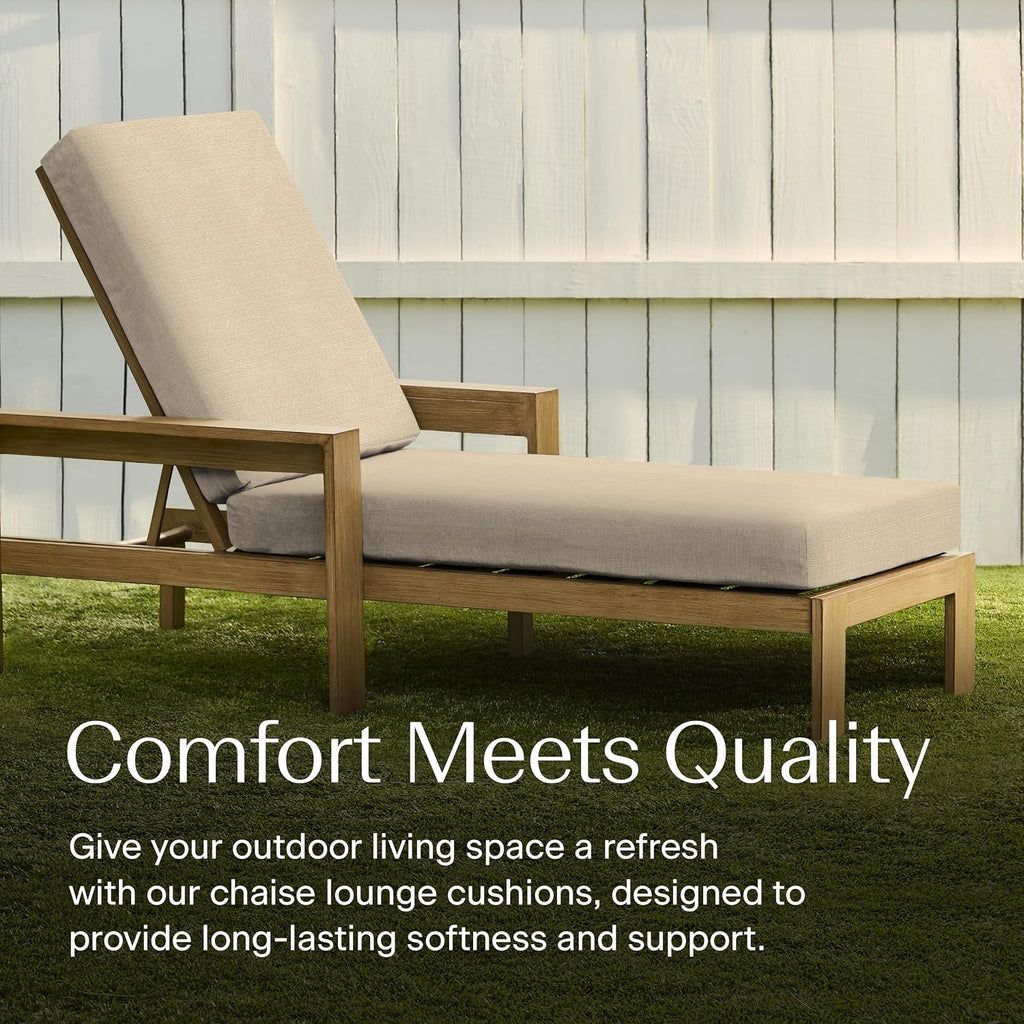 Honeycomb Outdoor Chaise Lounge Cushion for Patio Furniture, Water & Fade Resistant, Removable Cover, 26 x 80, Heritage Textured Solid Almond