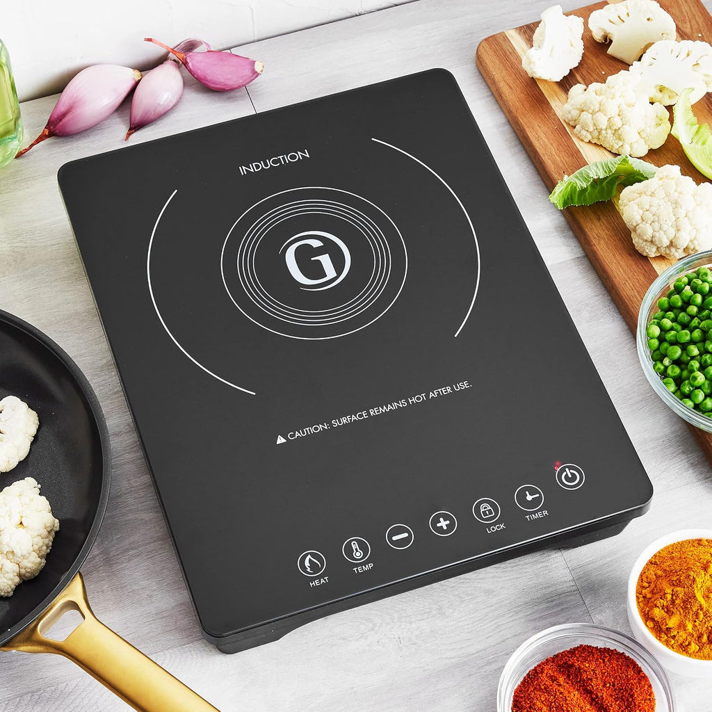 GreenPan Portable Induction Cooktop, Countertop Burner with Temperature Controls, Programmable LED Display with Timer, 1800W, Black, Induction Cooker