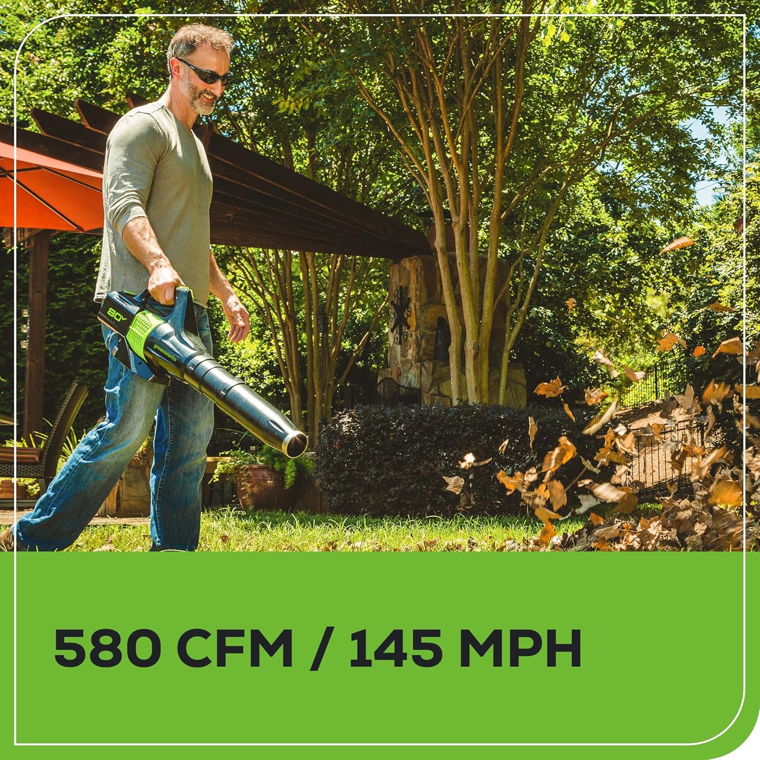 Greenworks 80V 21' Brushless (Self-Propelled) Cordless Electric Lawn Mower + (580 CFM) Axial Leaf Blower (75+ Compatible Tools), 4.0Ah Battery and 60 Minute Rapid Charger, Green and Black