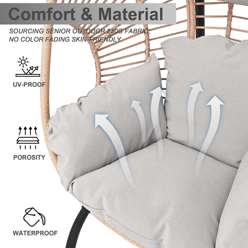 Hanging Egg Chair with Stand - Egg Swing Chair Outdoor Indoor Patio Wicker Chair Swing Hammock Egg Chairs 400lbs Capacity for Outside Patio, Bedroom, Garden and Balcony (Beige-Regular, 2P)