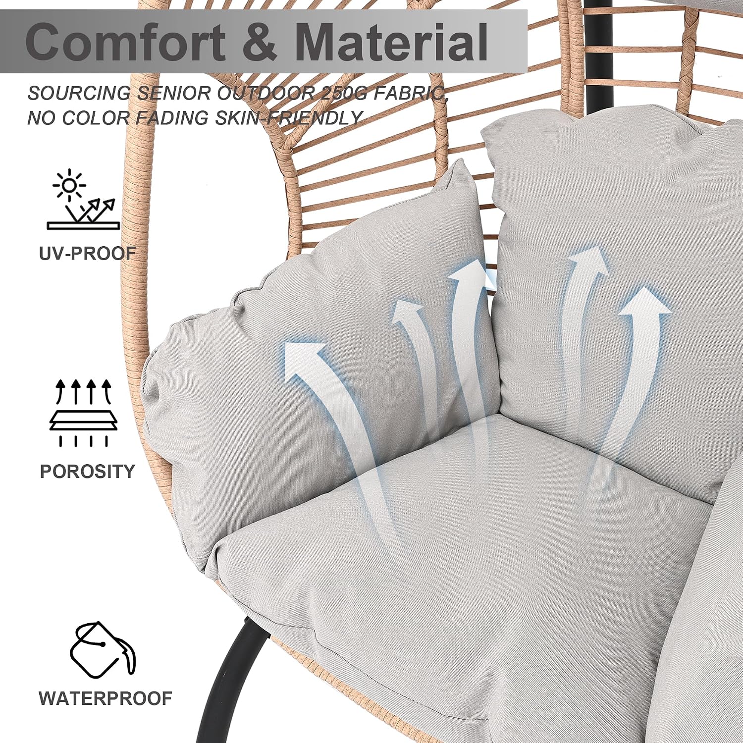 Hanging Egg Chair with Stand - Egg Swing Chair Outdoor Indoor Patio Wicker Chair Swing Hammock Egg Chairs 400lbs Capacity for Outside Patio, Bedroom, Garden and Balcony (Beige-Regular, 2P)