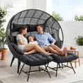 NICESOUL Stationary Egg Chair Indoor Outdoor Wicker Oversized Thick Cushions Egg Shaped Loveseat Chair, Egg Basket Lounge Chair with Ottoman Footrest for Patio Balcony Porch Bedroom Gray