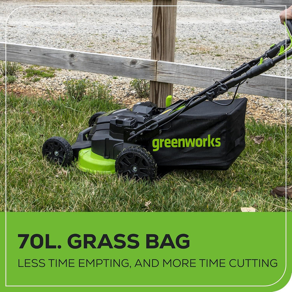 Greenworks 82V 25' Brushless (Self-Propelled) Cordless Lawn Mower, (2) 4.0Ah Batteries and Dual Port Rapid Charger (Great for Landscapers and Professionals)