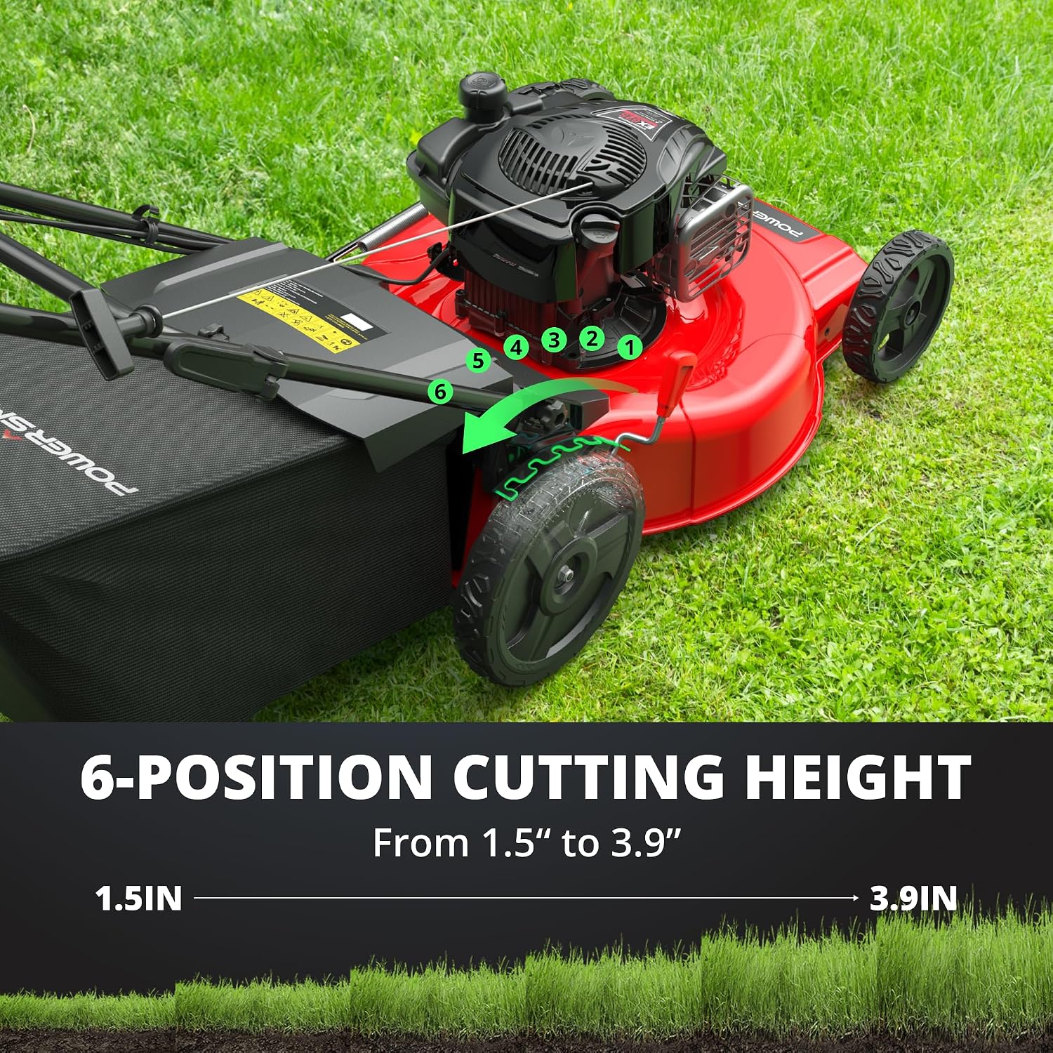 PowerSmart Gas Lawn Mower 22-Inch, Self-Propelled with 3-in-1 Mulching System, 150cc B&S Engine & 6 Cutting Heights, Rear-Wheel Drive, Durable Steel Deck for Yard