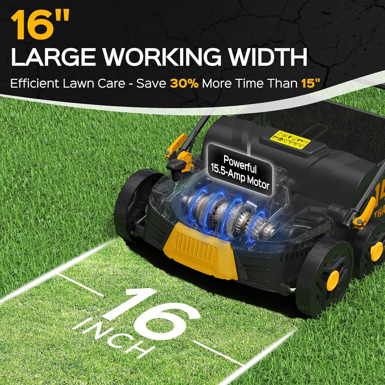 TIECTOWN 2026 Upgrade 16-Inch 15.5 Amp 2-in-1 Electric Dethatcher and Scarifier with 14.5-Gallon Collection Bag, Lawn Dethatcher with 5-Position Depth Adjustment, Keeps Lawn Healthy - Yellow