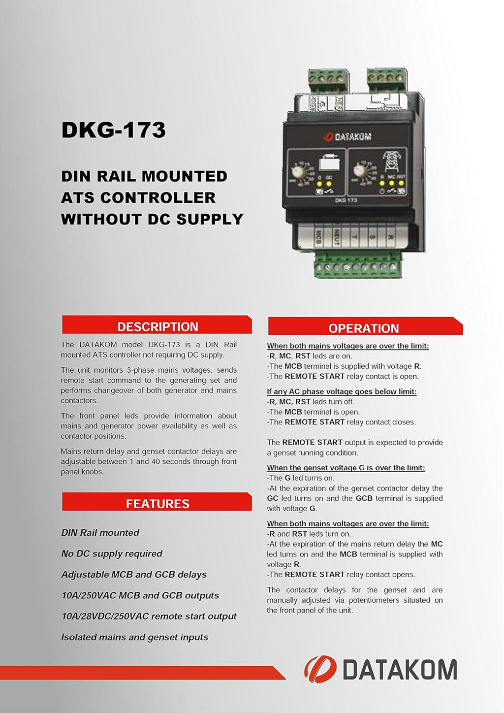 DKG-173 230/400V Generator/Mains Automatic Transfer Switch Panel (ATS)