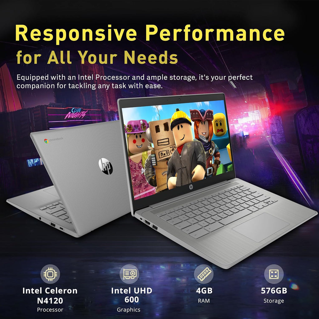 HP Chromebook 14' HD Laptop for Business & Students, Intel Celeron N4120, 4GB LPDDR4, 576GB Storage(64GB eMMC+512GB Docking Station), UHD Graphics, Webcam, Long Battery Life, Chrome OS, Modern Gray