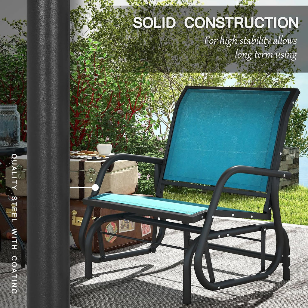 Outsunny Porch Glider Set of 2, Metal Frame Swing Glider Chair with Breathable Mesh Fabric, Curved Armrests and Steel Frame for Garden, Poolside, Backyard, Balcony, Blue