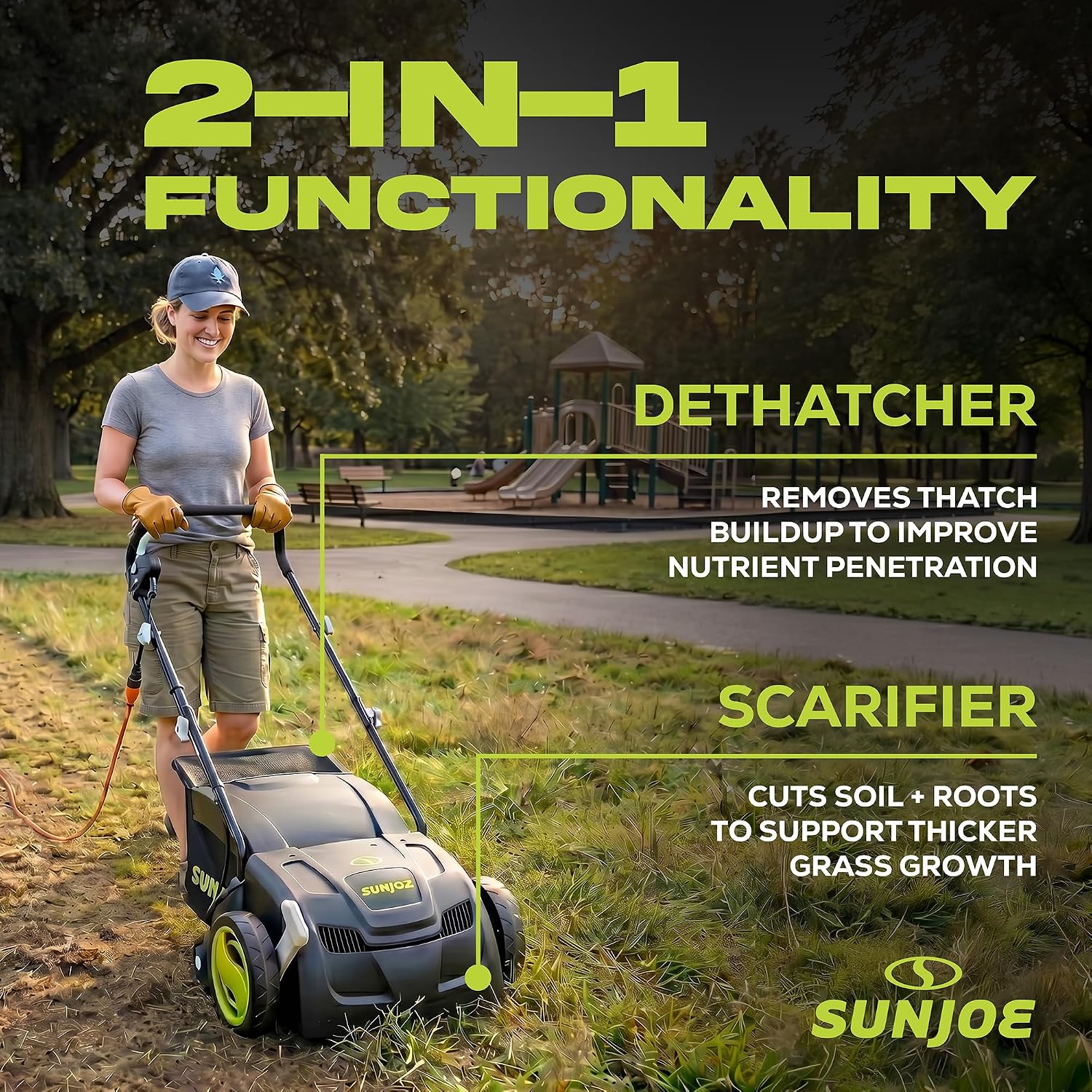 Sun Joe Electric Dethatcher & Scarifier, Corded, with 8-Gal Bag, 12.6-Inch Cutting Width, 12-Amp Motor - Heavy-Duty Yard Trimmer for Lawn Maintenance, AJ801E