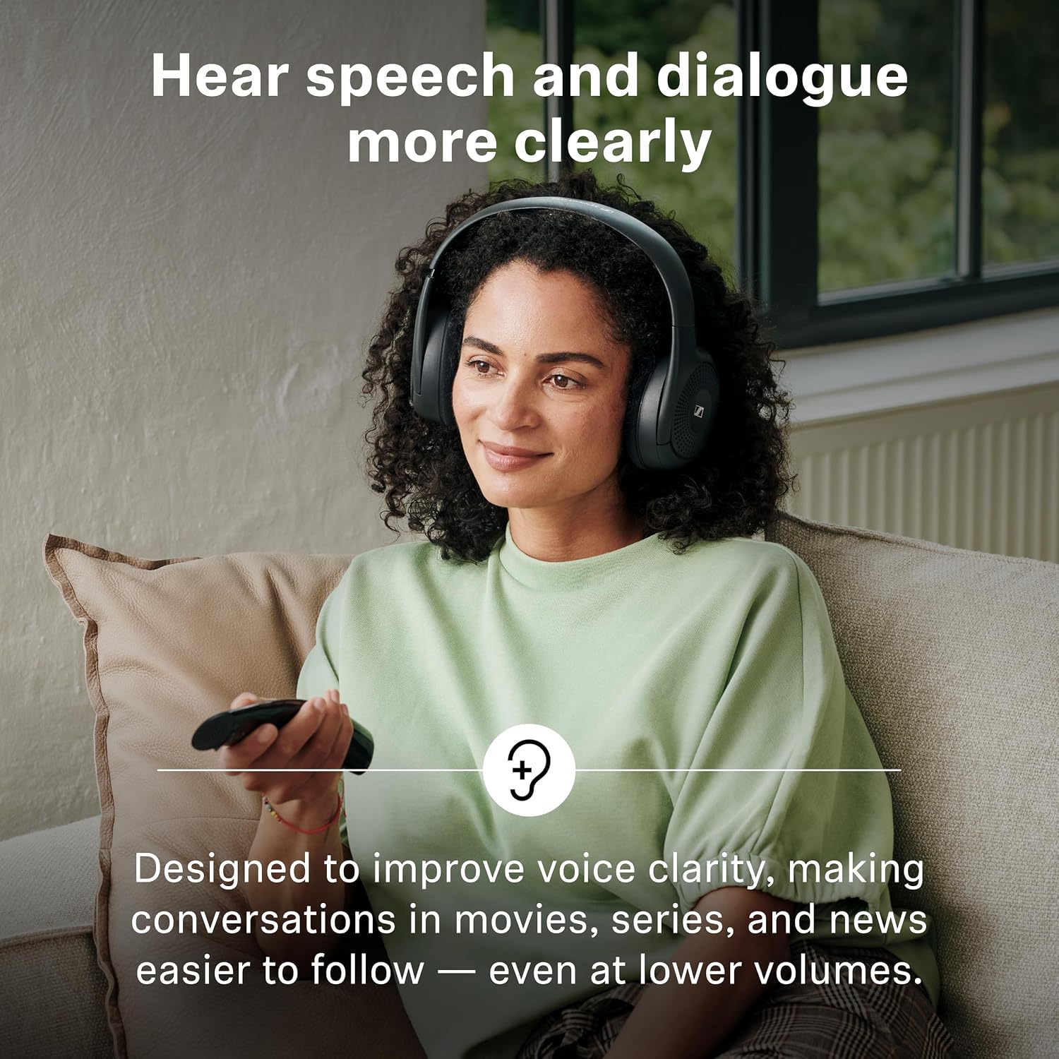 Sennheiser RS 120-W On-Ear Wireless Headphones for Crystal-clear TV Listening with 3 Sound Modes, Lightweight Design, Easy Volume Control, 60 m Range and Convenient Transmitter/Charger Combo - Black