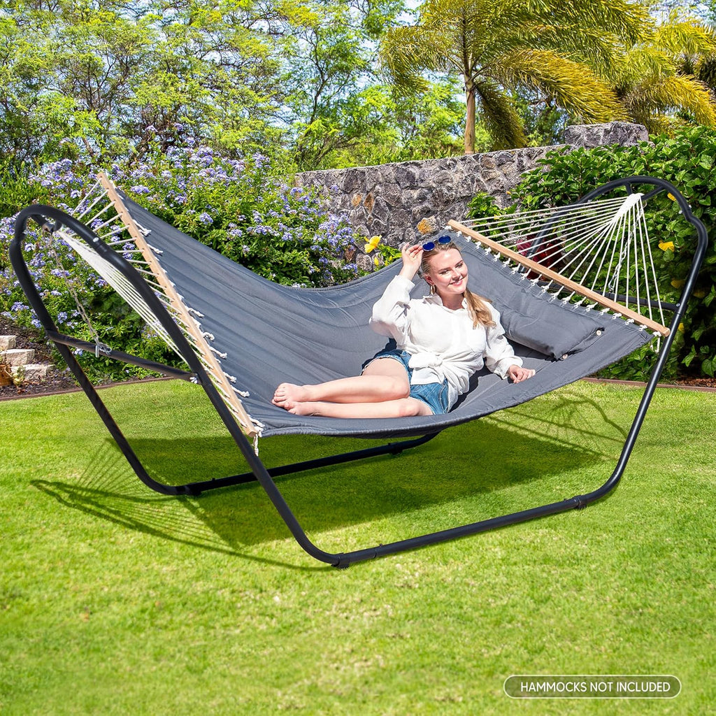 SUNCREAT Universal Steel Hammock Stand Only, Heavy Duty Hammock Stand, Fits 2 Person Hammock 9 to 14 Feet Long, 475-Pound Capacity, Patent Pending, Black