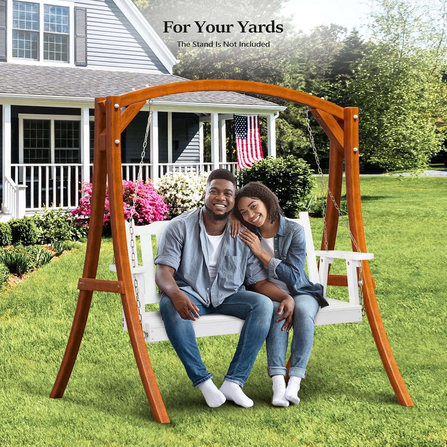 VINGLI Heavy Duty 880 LBS 4 FT Outdoor Porch Swing, Patio Hanging Swing Bench for Yard, White