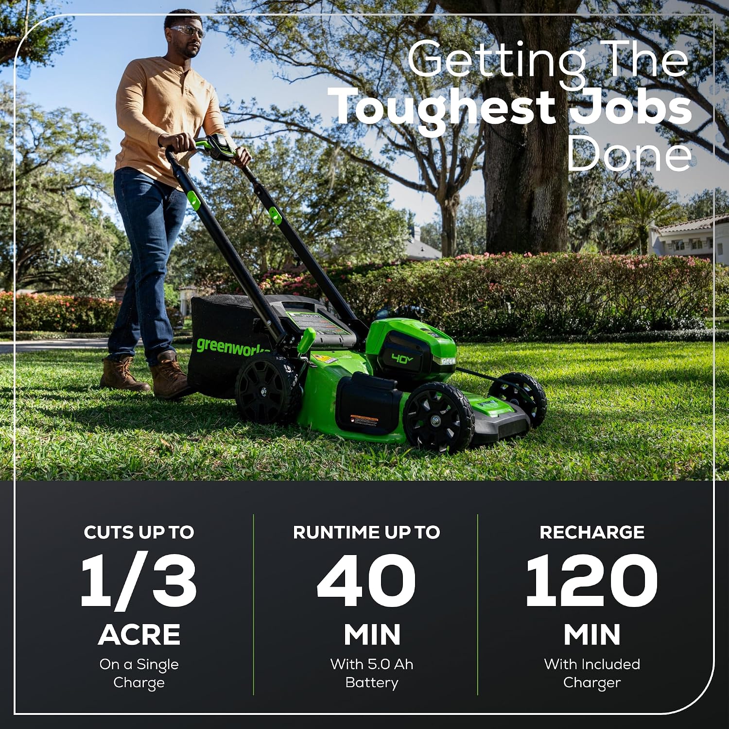 Greenworks 40V 21' Self-Propelled Cordless Lawn Mower – Brushless Motor, 5.0Ah Battery & Charger(75+ Tool Compatible)