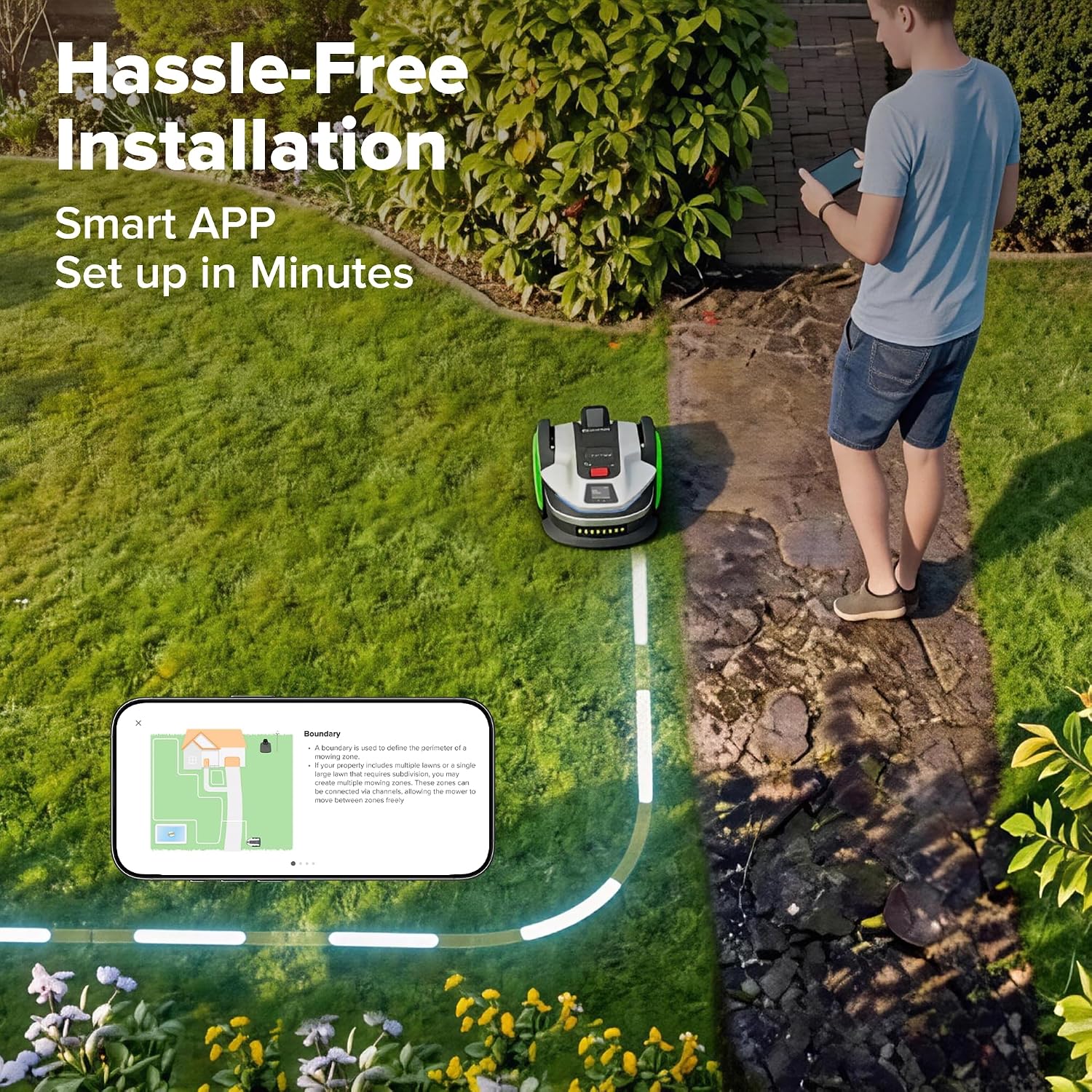 Greenworks C30Z Wire-Free Robotic Lawn Mower, up to 3/4 Acre, RTKVision Navigation, 24-Degree Slope Climbing, Smart Obstacle Avoidance, App Control with Electric Height Adjustment