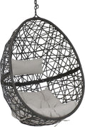 Sunnydaze Caroline Hanging Resin Wicker Egg Chair - 265-Pound Weight Capacity - Removable Gray Polyester Cushions