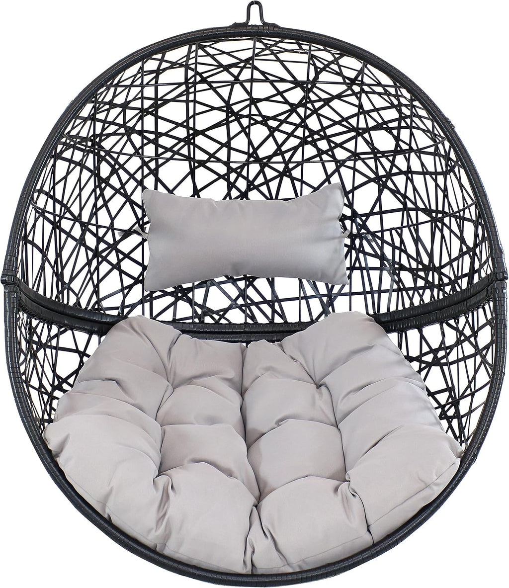 Sunnydaze Jackson Resin Wicker Hanging Egg Chair - 265-Pound Weight Capacity - Removable Gray Polyester Cushions