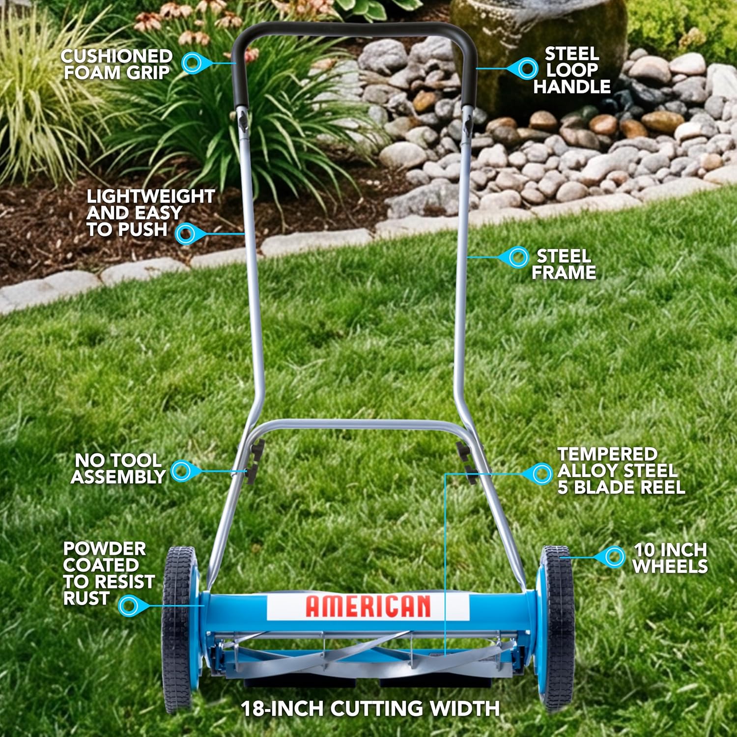 American Lawn Mower Company 2815-18 18-Inch 5-Blade Reel Push Lawn Mower