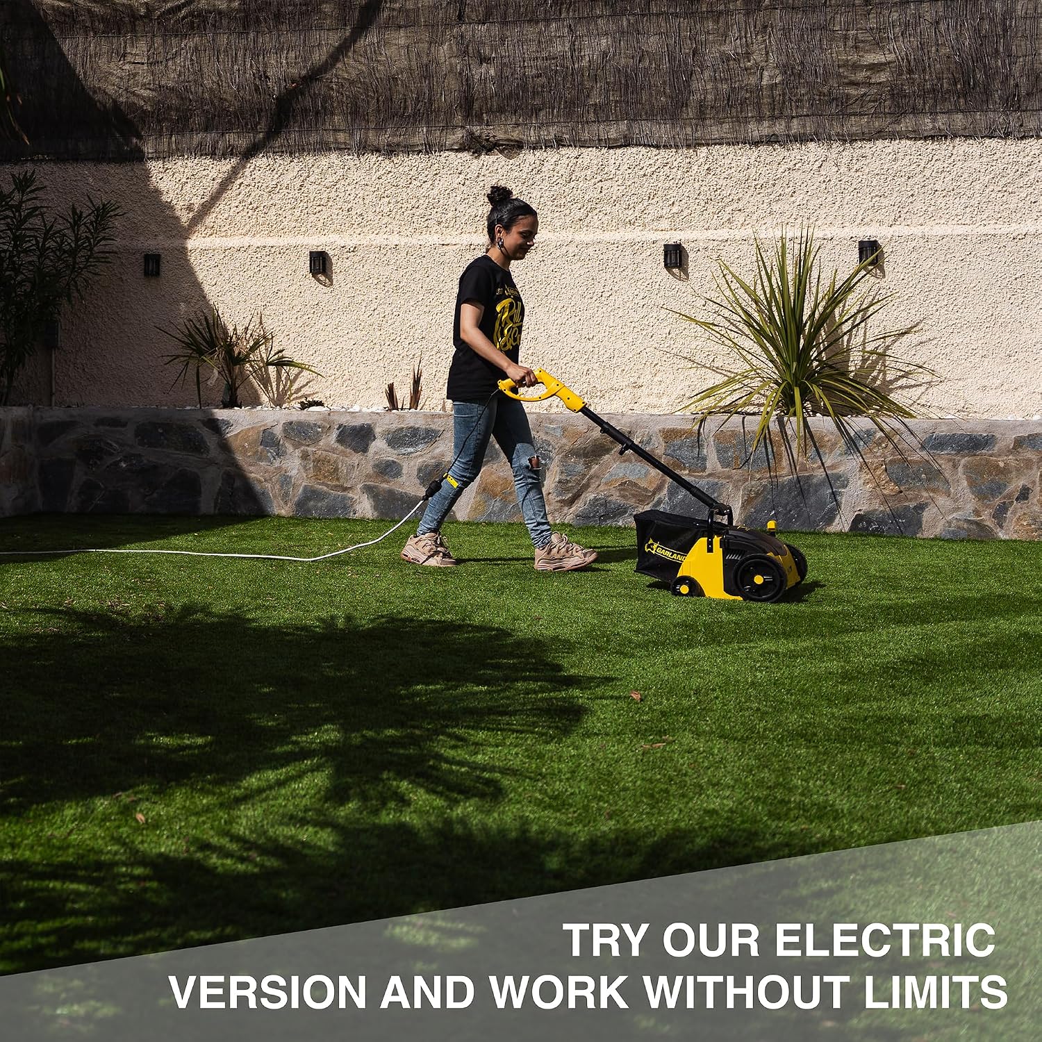 Artificial Turf Sweeper by Roll & Comb, Corded Electric Lawn Rake for Artificial Grass, Cool Gardening Gift, 25 Liter Leaf Collector, Model 302e, 19.8lb.
