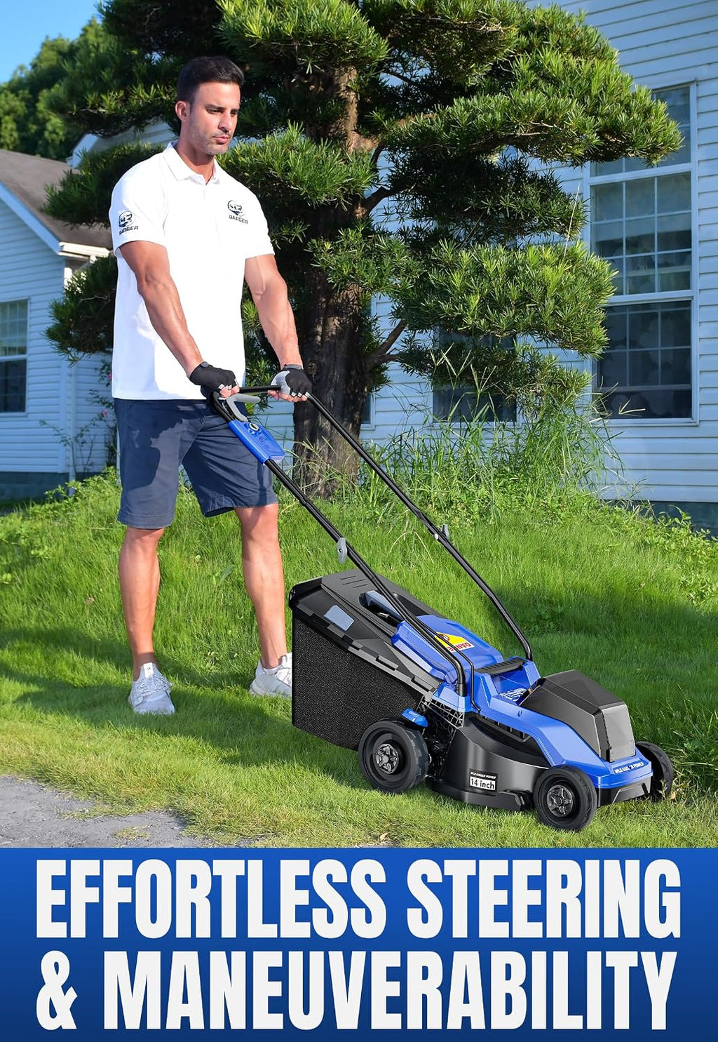 Wild Badger Power 40V 14″ Cordless Lawn Mower Brushless,5,445 sq ft/0.125 ac,1×4.0Ah Battery & Fast Charger, 5-Position Height,for Townhomes & Small Yards
