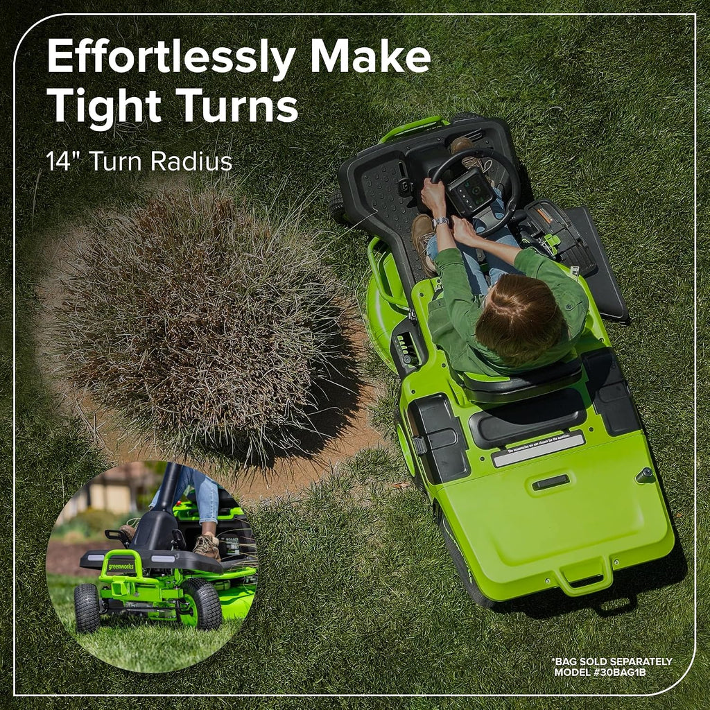 Greenworks 80V 30' Cordless Riding Lawn Tractor, (4) 6.0Ah Batteries and 600W Charger