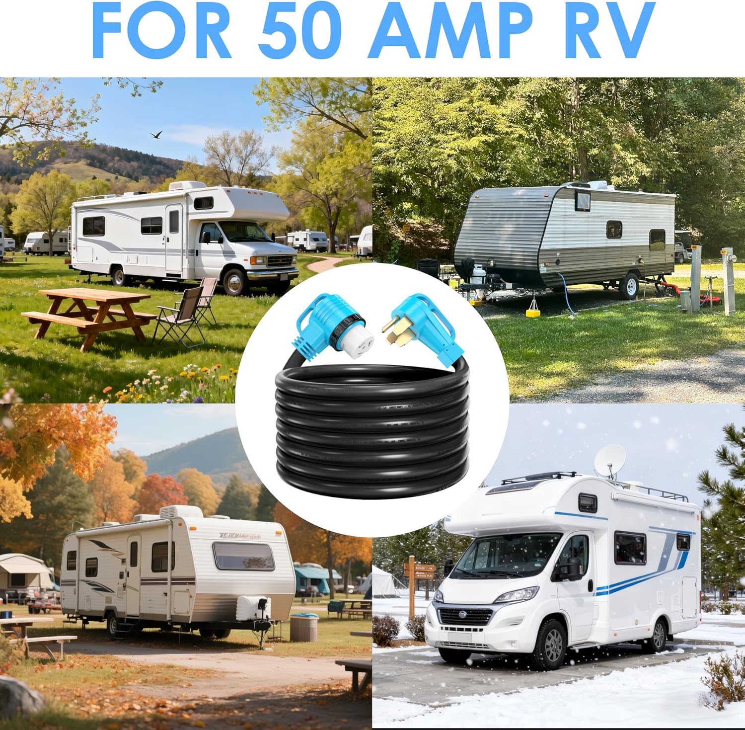 CircleCord UL Listed 50 Amp 25 Feet RV/Generator Cord with 90° Right Angle Locking Connector, Heavy Duty 6/3+8/1 Gauge STW Wire, 14-50P to SS2-50R for RV Camper Trailer and Generator to House