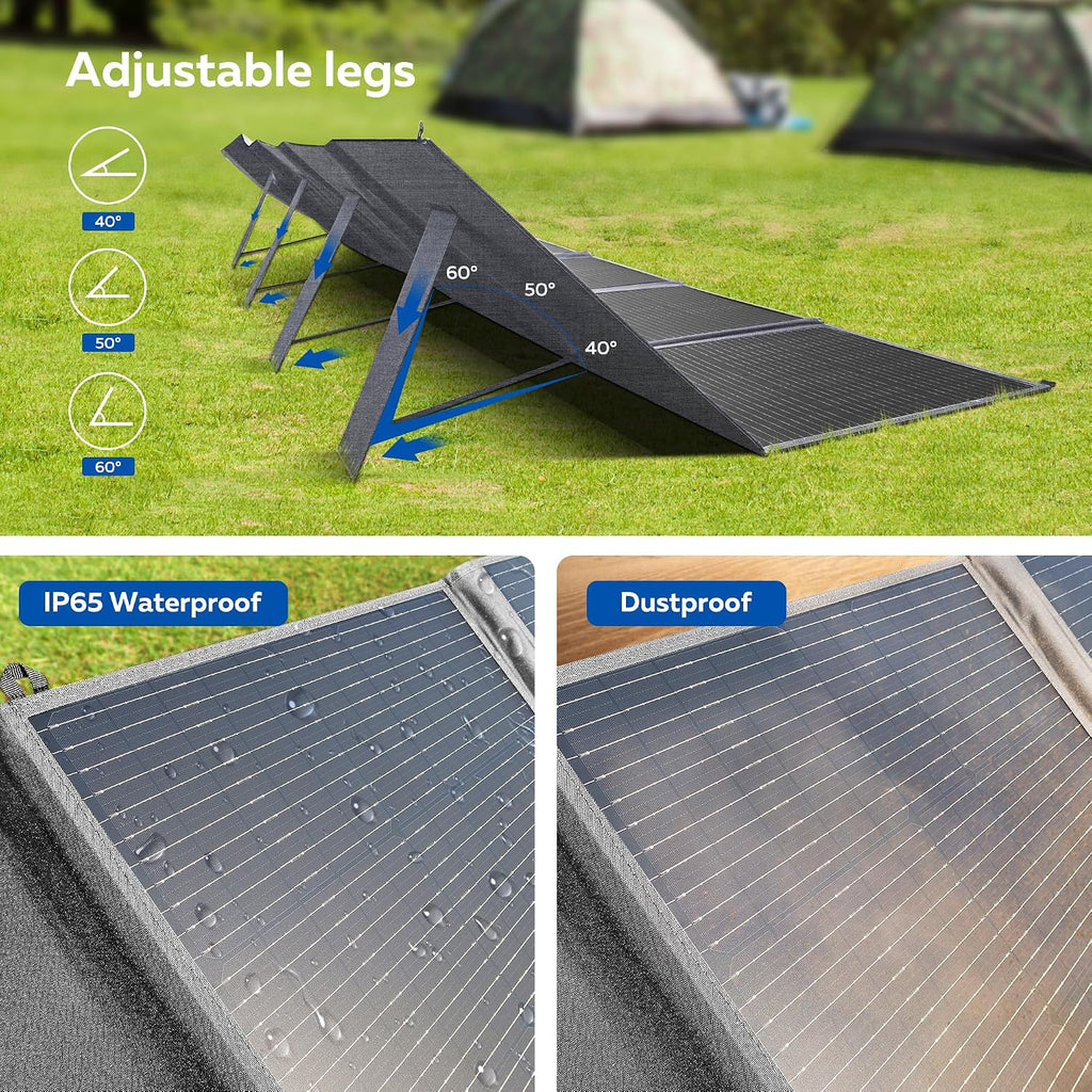 400W Portable Solar Panel, Camping Essentials Foldable Solar Panels Charger with Adjustable Kickstand IP65 Waterproof for Power Station Outdoor RV Camer Off Grid Hiking Emergency Power Backup