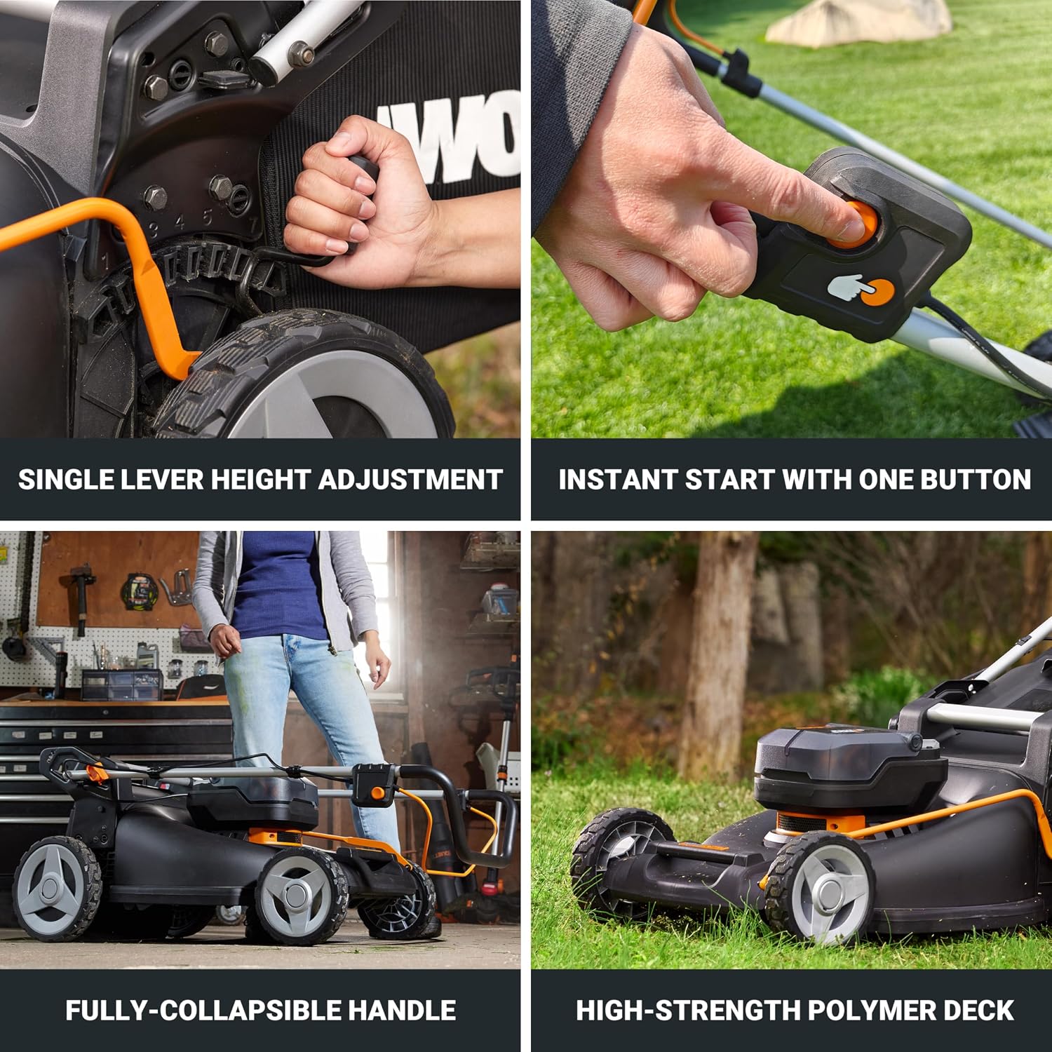 WORX Nitro 21' Cordless Lawn Mower, Brushless Electric Mower for 1/2 Acre, Push Lawn Mower with 7-Position Height Adjustment, 2 × 5.0 Ah Batteries & Charger Included, WG752