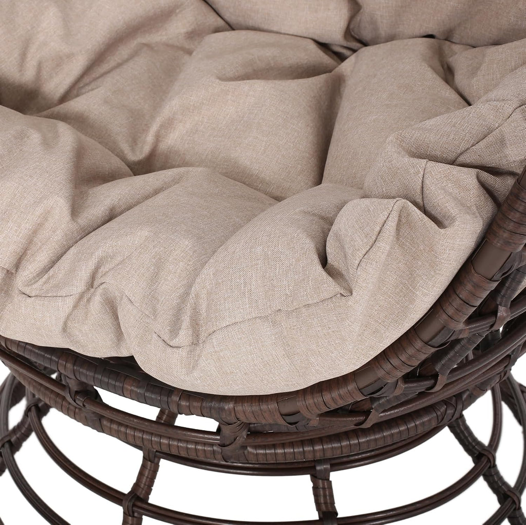 Wicker Egg Chair, Wicker Lounge Chair with Water Resistant Cushion, Indoor Outdoor Lounger for Patio, Backyard, Living Room (Dark Brown)
